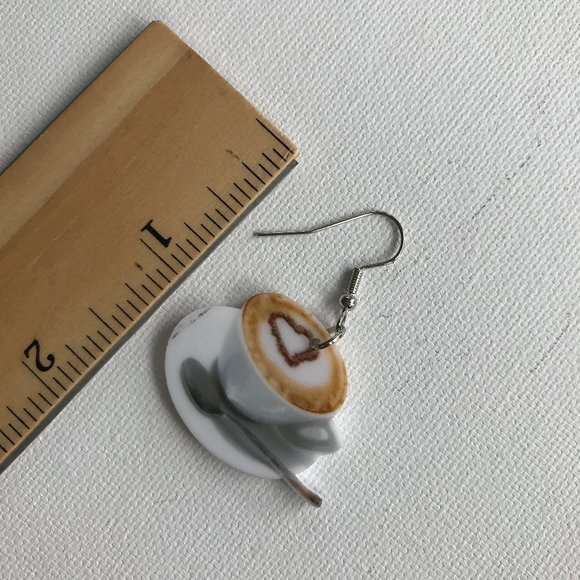 Dangle Heart Latte Cappuccino Coffee Cup Saucer Earrings NEW! 765 - Picture 7 of 7